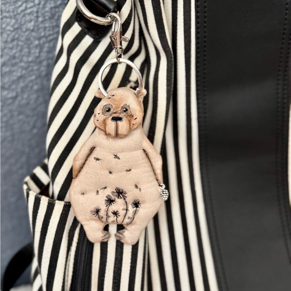 Handmade White Bear Keychain – 4.5" Mini Plush Charm – Bag Charm